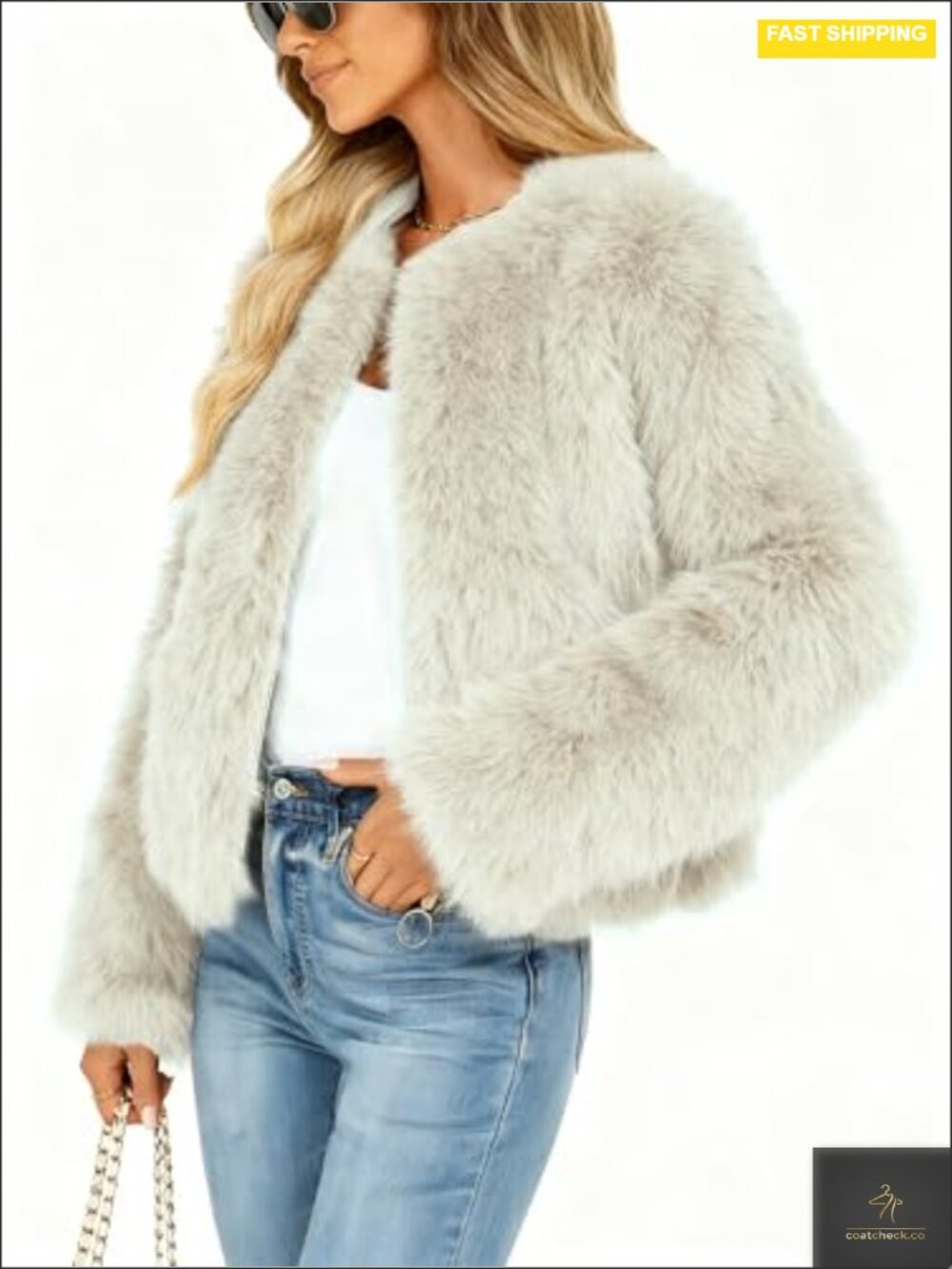 Faux Fur Zip Up Cropped Jacket Winter Warm Trendy - Picture 2 of 6